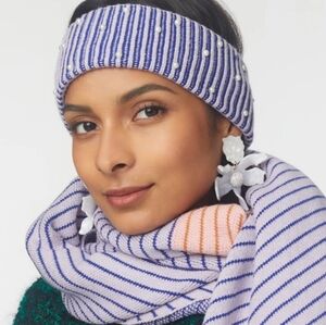 Lele Sadoughi Embelished Stripe Ribbes Ear Warmer, Sunday Stripe 999 Nwt